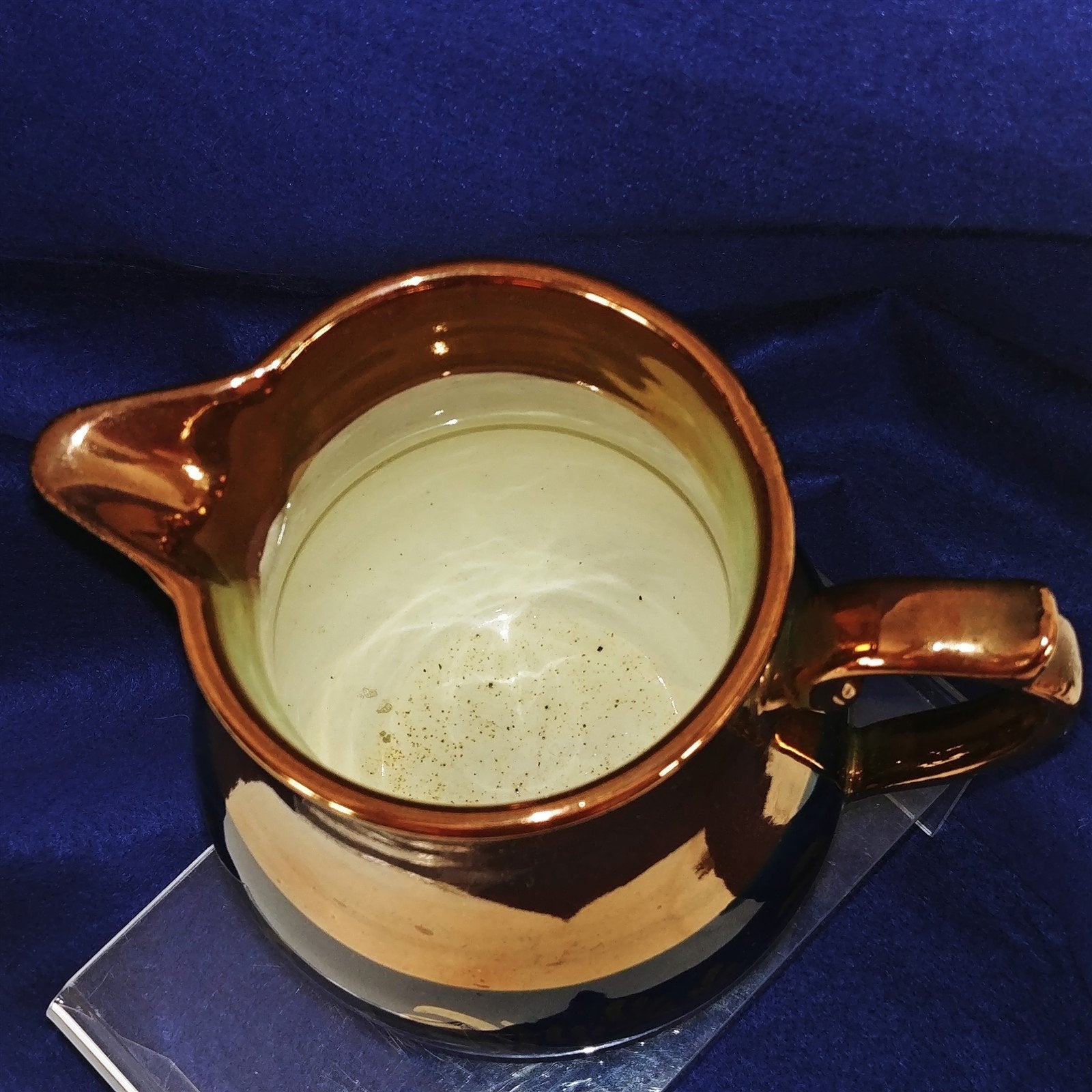 Pitcher Small Lusterware Gold with Blue Band Floral Design Collectible Vintage