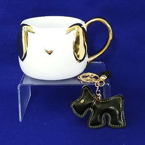 Coffee Tea Mug Dog Puppy Modern Expressions Mug and Keychain Leather Scottie Dog
