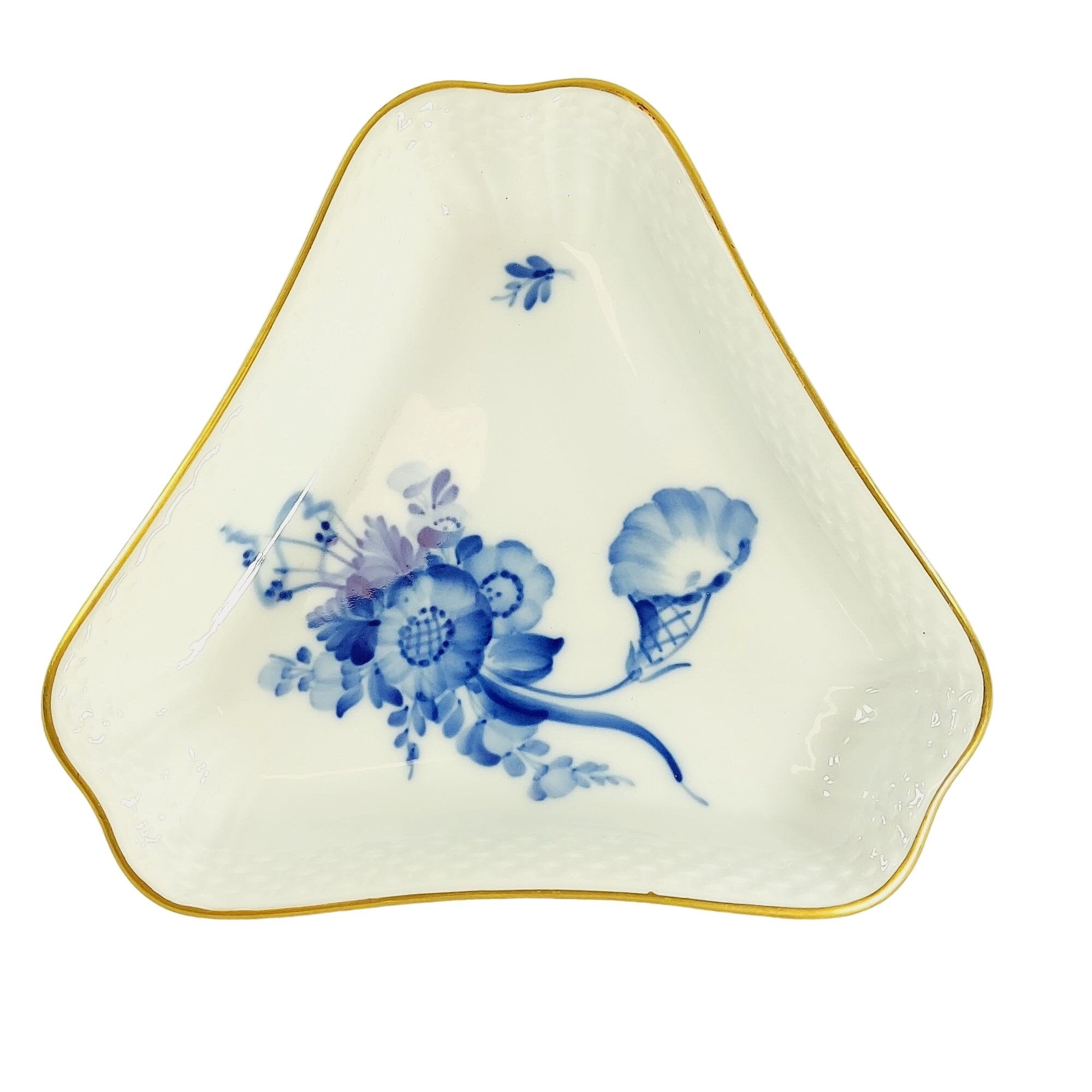 Triangle Dish White Blue Flowers Gold Trim Royal Copenhagen