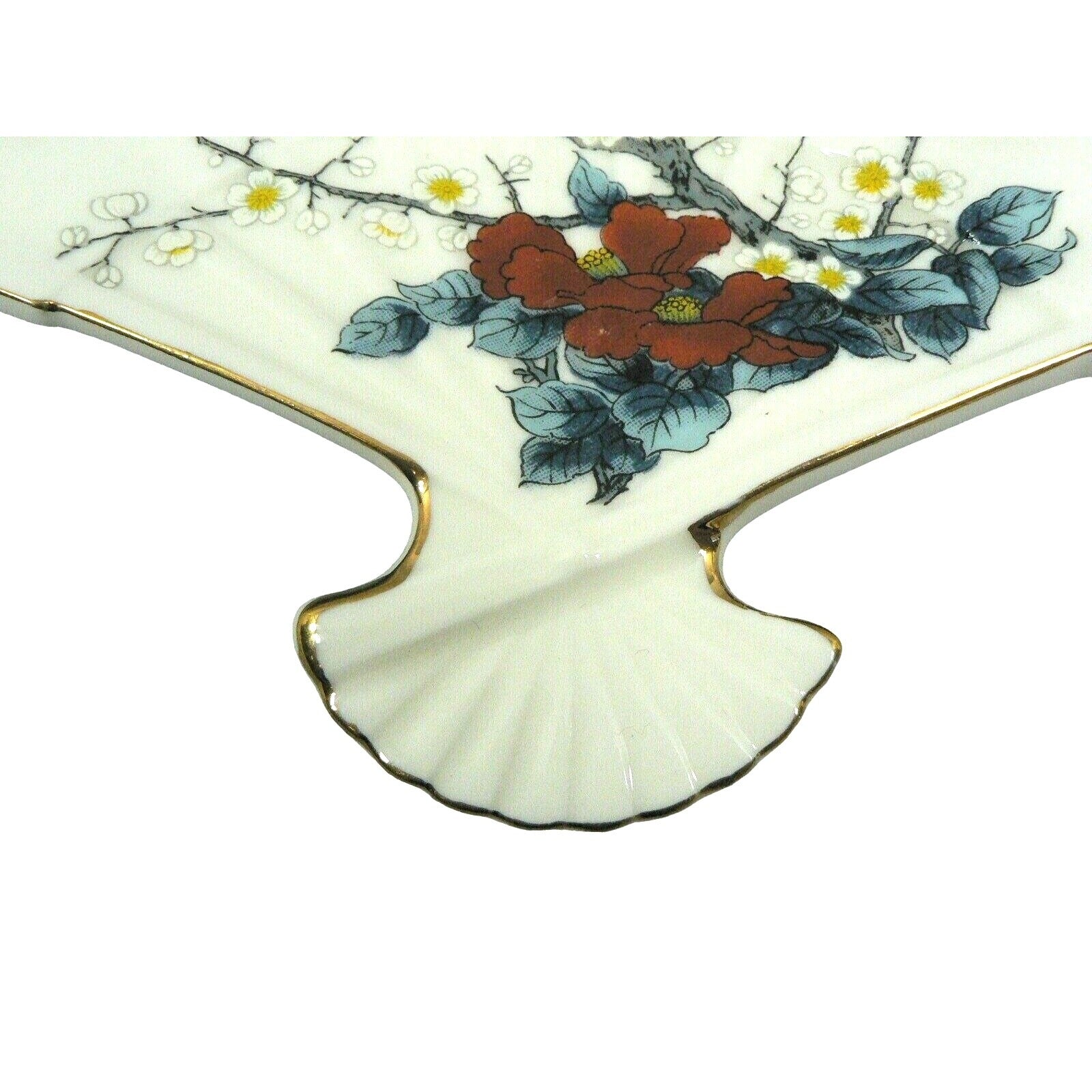 Trinket Dish Tray Fine China Fan Shaped by Jay Made in Japan