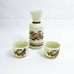 Load image into Gallery viewer, Sake Japanese 3-pc Set Asian Floral Design with Gold Outline Chop marked
