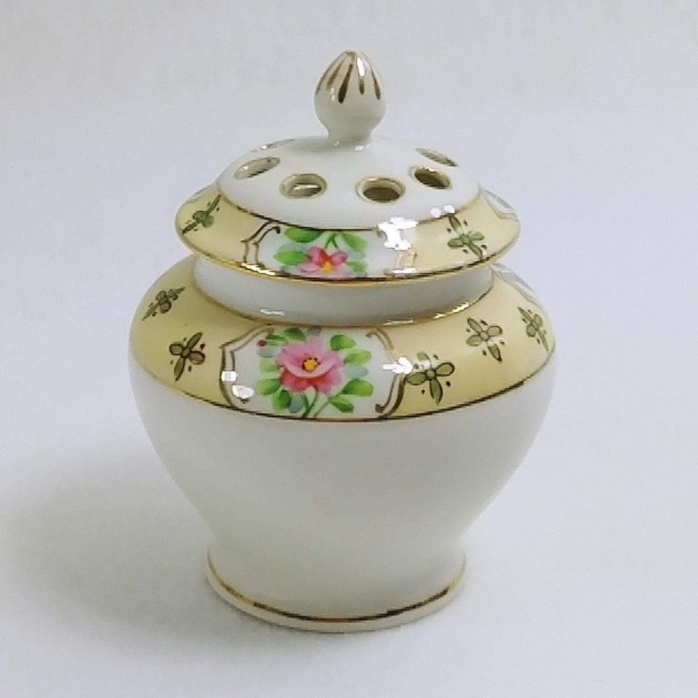 Potpourri Jar Incense Stick Holder Hand Painted Floral Design