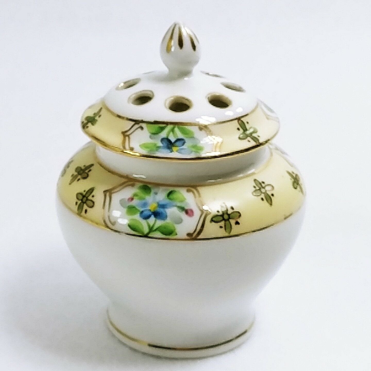 Potpourri Jar Incense Stick Holder Hand Painted Floral Design