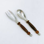 Load image into Gallery viewer, Salad Fork Spoon Amber Plastic Handle Glitter Interior Aluminum Ends Retro Vtg
