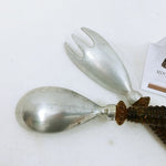 Load image into Gallery viewer, Salad Fork Spoon Amber Plastic Handle Glitter Interior Aluminum Ends Retro Vtg
