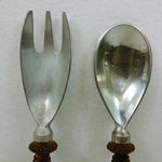 Load image into Gallery viewer, Salad Fork Spoon Amber Plastic Handle Glitter Interior Aluminum Ends Retro Vtg
