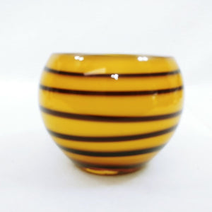 Art Glass Bowl Hand Blown Glass Swirl Design Pontil Mark Vintage Glass 4" Tall
