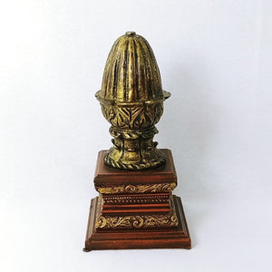 Decorative Finial on Square Base Brown Gold Vintage Home Decor 10"