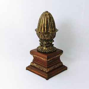 Decorative Finial on Square Base Brown Gold Vintage Home Decor 10"