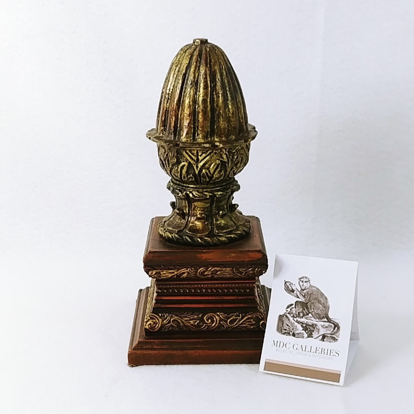 Decorative Finial on Square Base Brown Gold Vintage Home Decor 10"