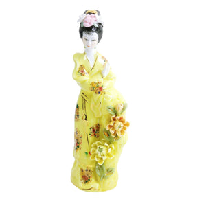 Figurine Asian Geisha Girl Bisque Face Hand Painted Ceramic 9.5"