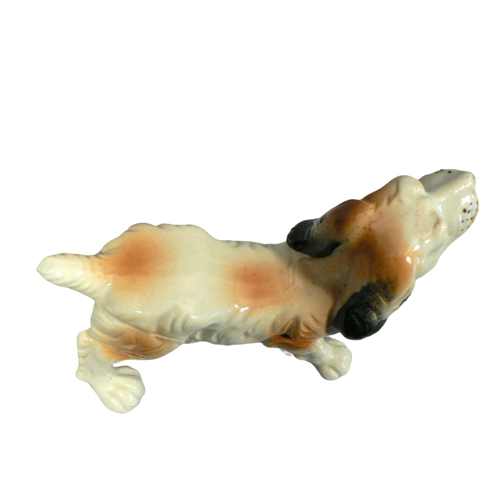 Dog Figurine Hand Painted Bone China Hallmark Stamped White Brown Vintage 4" H