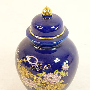 Ginger Jar Mini Cobalt Blue Peacock Peonies Japan Chopmark Vintage 4.5"