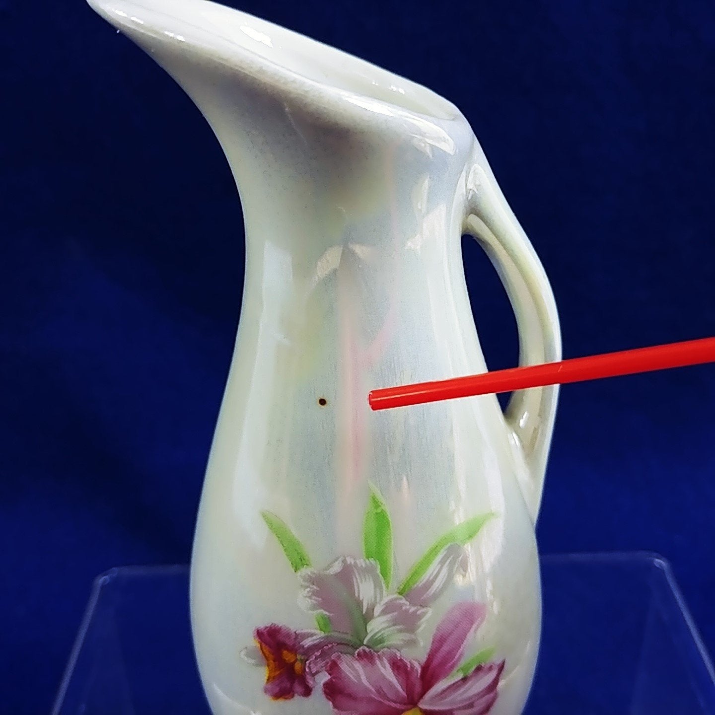 Vase Pitcher Vase Floral Print Iridescent Color Vintage Table Decor 5" H