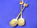 Load image into Gallery viewer, Collector Spoons Sugar Enameled African Mask Ends Gold Tone
