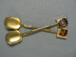 Load image into Gallery viewer, Collector Spoons Sugar Enameled African Mask Ends Gold Tone
