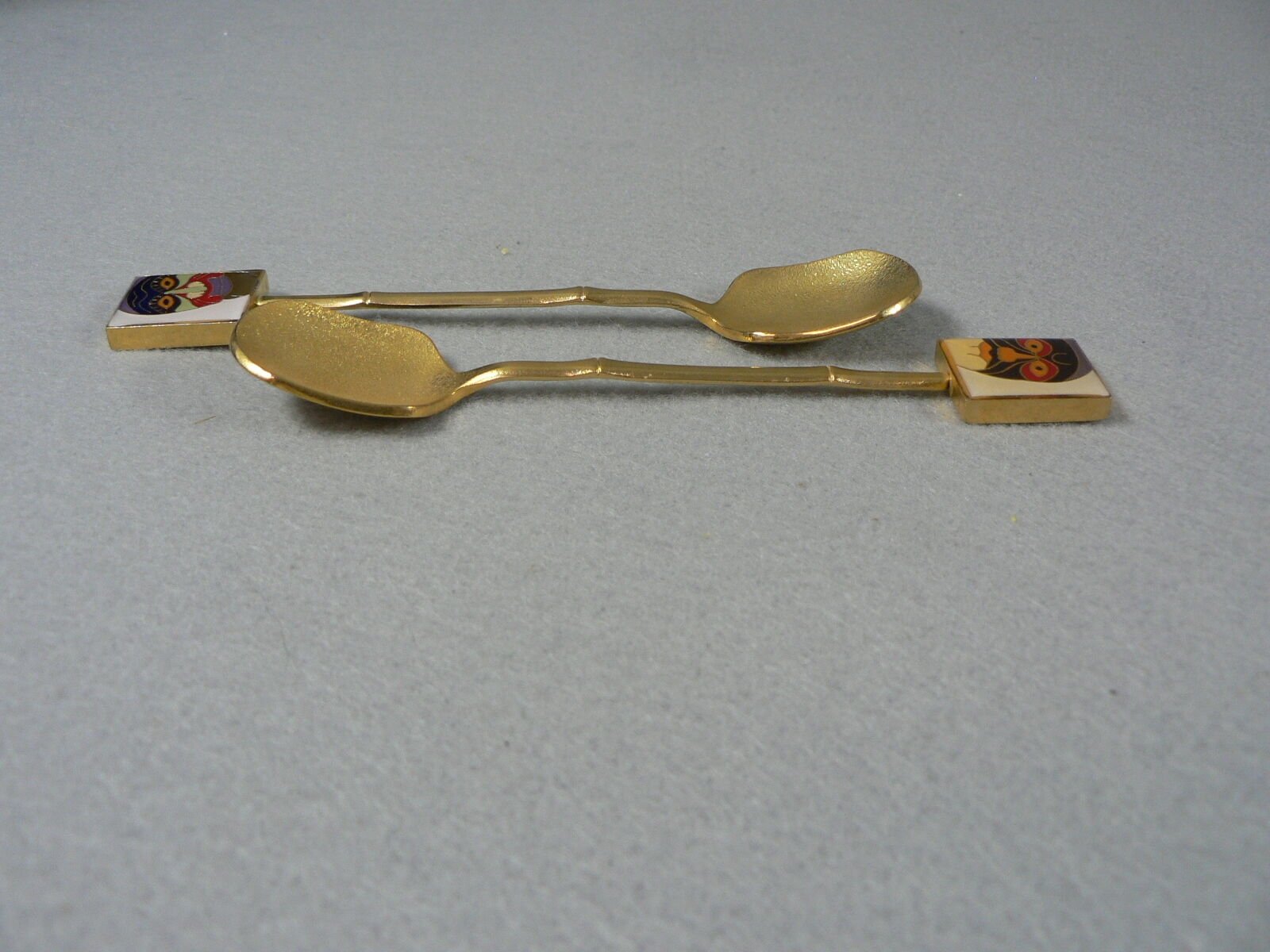 Collector Spoons Sugar Enameled African Mask Ends Gold Tone