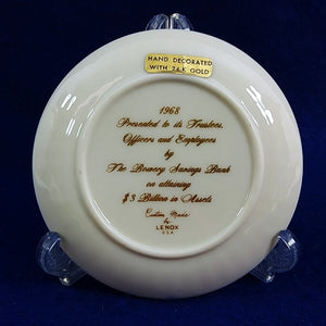 Commemorative Plate The Bowery Savings Bank 1968 Custom Made by Lenox 4.25"