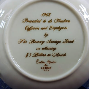 Commemorative Plate The Bowery Savings Bank 1968 Custom Made by Lenox 4.25"