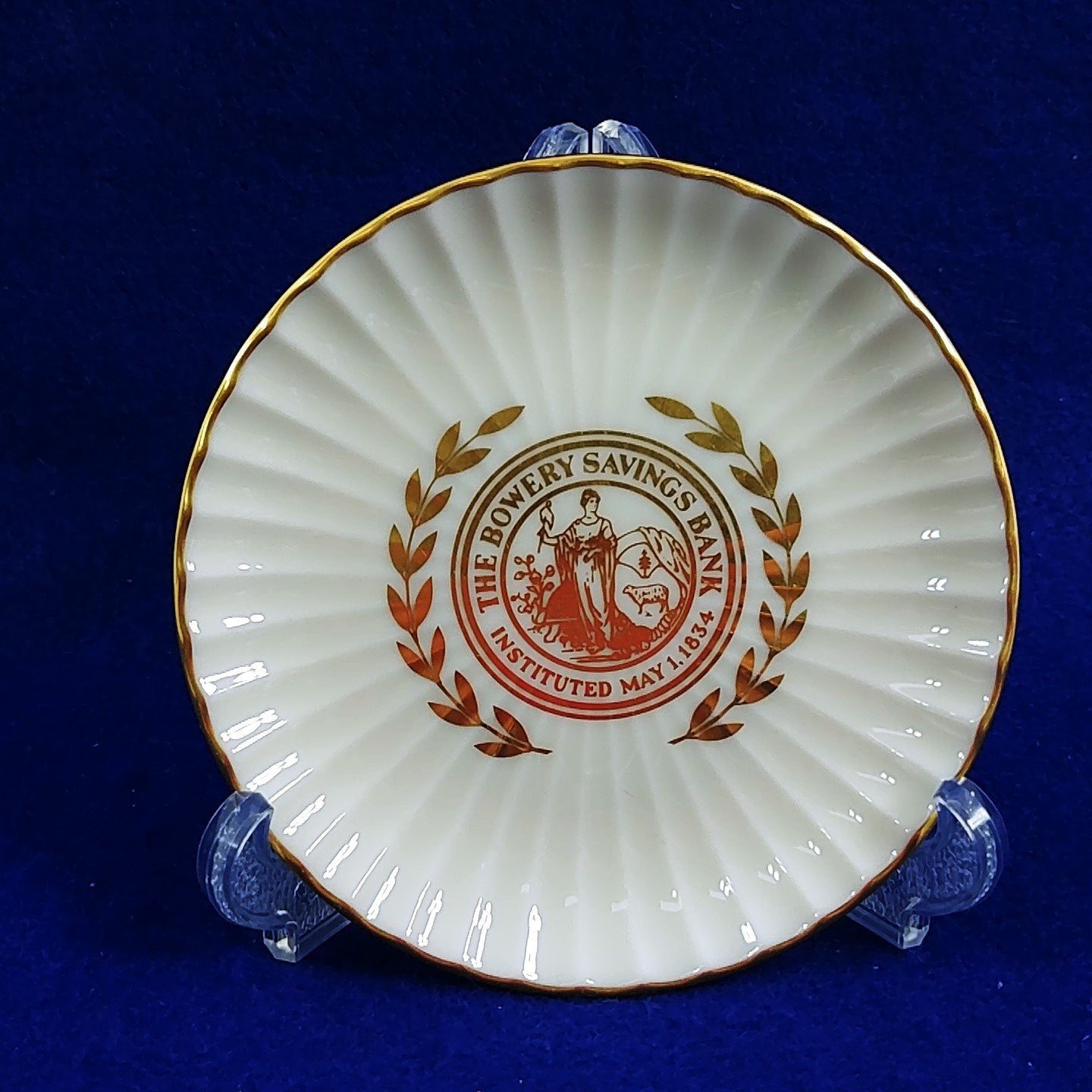 Commemorative Plate Bowery Savings Bank 1963 Custom Made by Lenox 4.25"