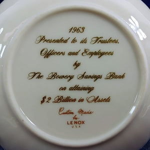 Commemorative Plate Bowery Savings Bank 1963 Custom Made by Lenox 4.25"