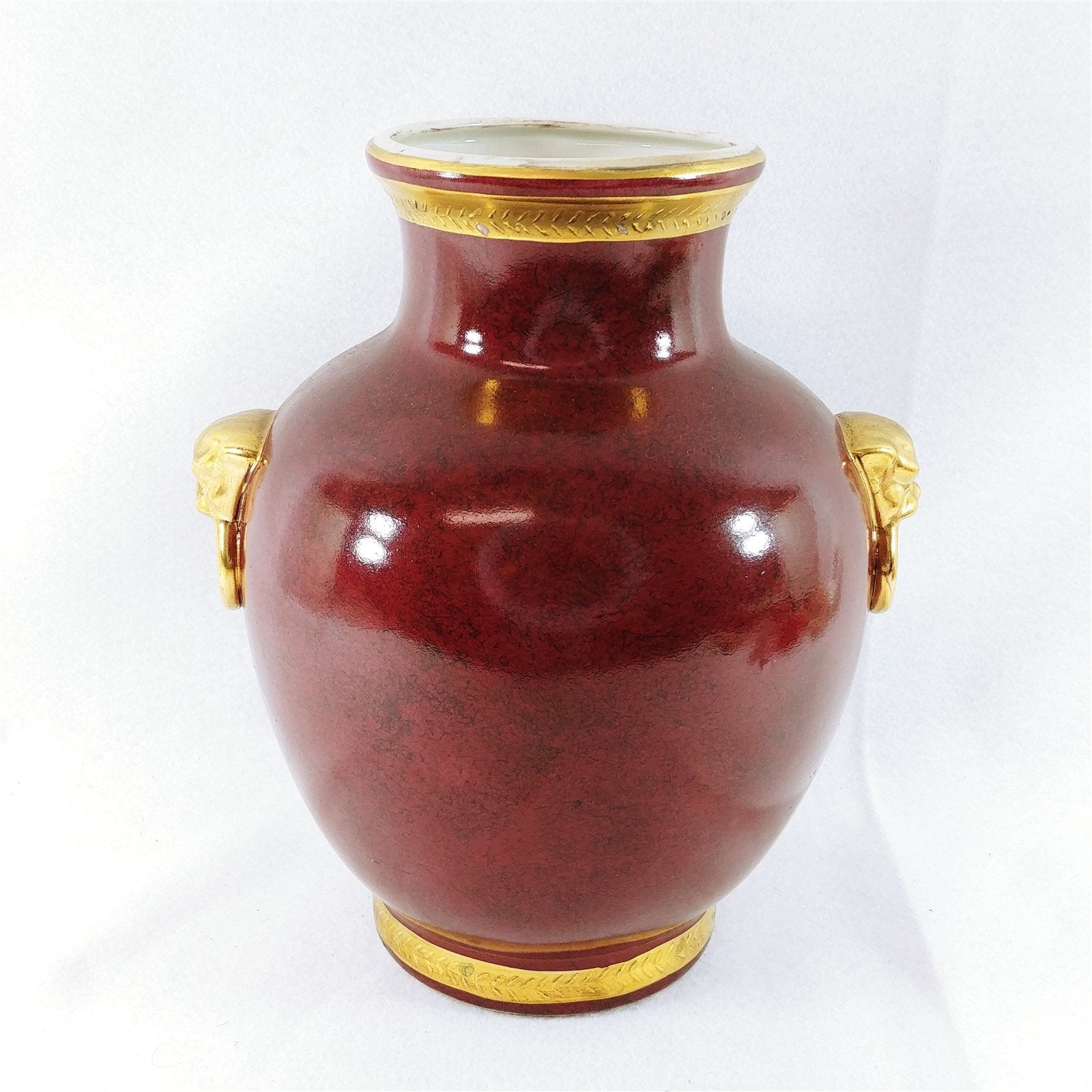 Vase Table Lamp Base Ceramic Burgundy Gold Accent Trim Vintage Home Decor 12" H