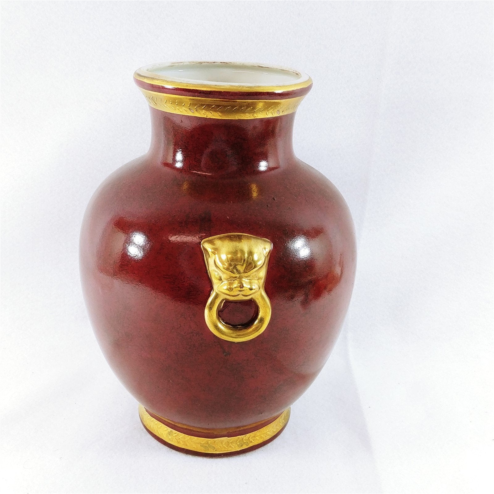 Vase Table Lamp Base Ceramic Burgundy Gold Accent Trim Vintage Home Decor 12" H