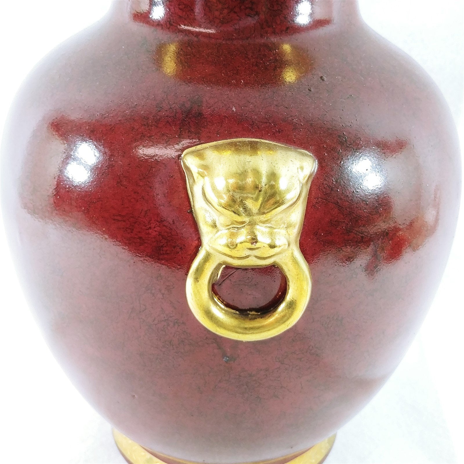 Vase Table Lamp Base Ceramic Burgundy Gold Accent Trim Vintage Home Decor 12" H