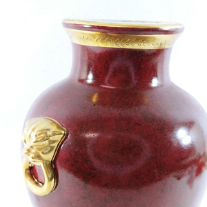 Vase Table Lamp Base Ceramic Burgundy Gold Accent Trim Vintage Home Decor 12" H