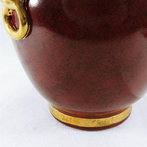 Vase Table Lamp Base Ceramic Burgundy Gold Accent Trim Vintage Home Decor 12" H