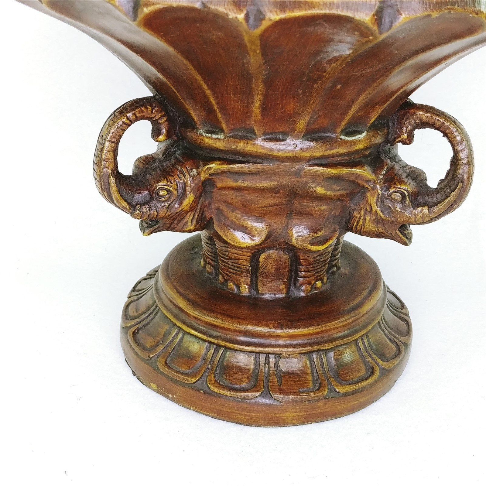 Compote Bowl Footed Raised Design Elephant Base Brown Vintage Home Decor 9" H