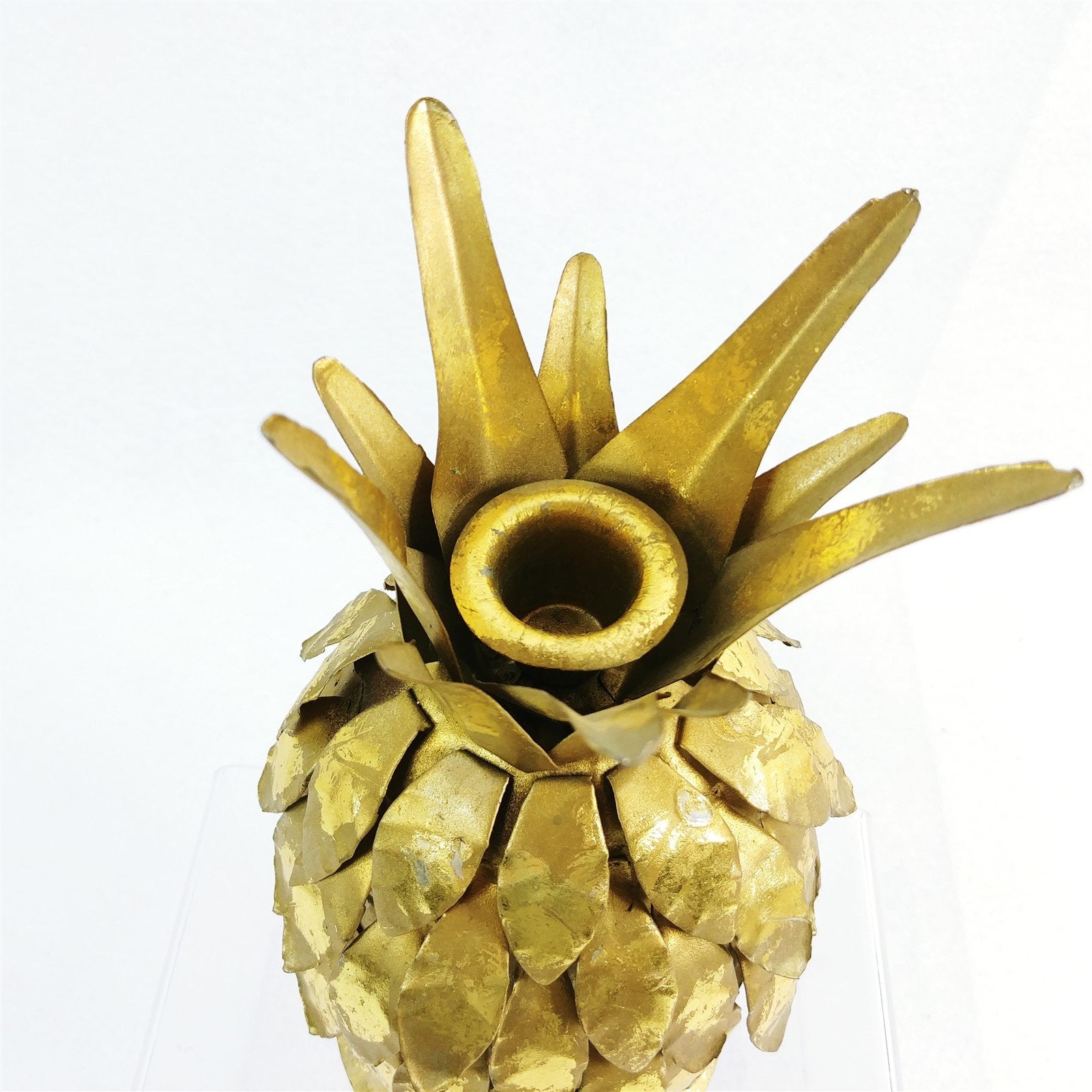 Candle Holder Taper Candle Holder Pineapple Design Metal Gold Finish 8"