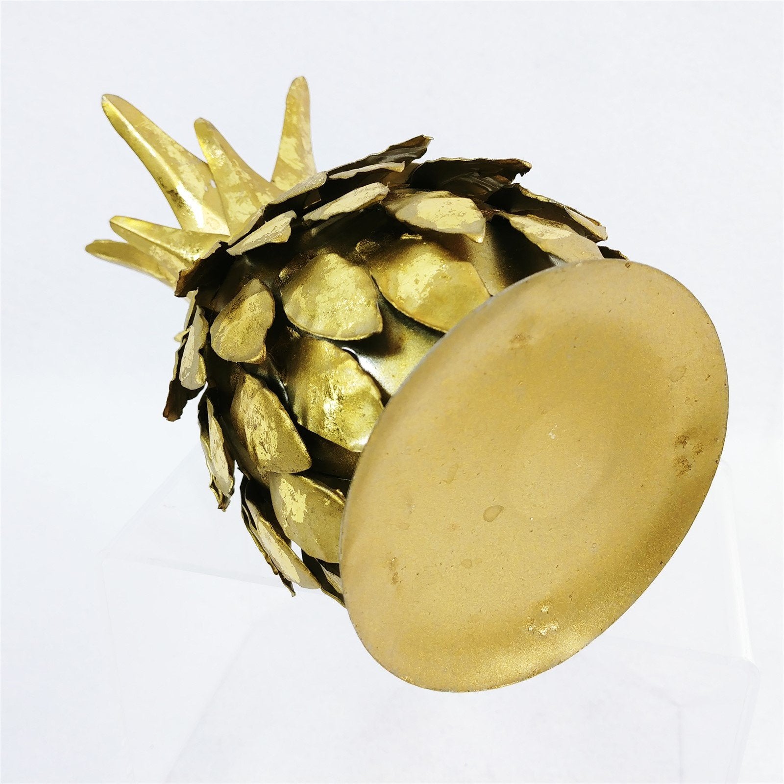 Candle Holder Taper Candle Holder Pineapple Design Metal Gold Finish 8"