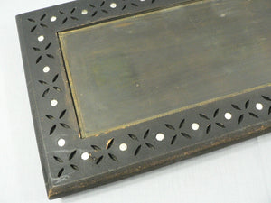 Vintage Handmade Serving Tray wooden & metal Insert Cut Out Detailing