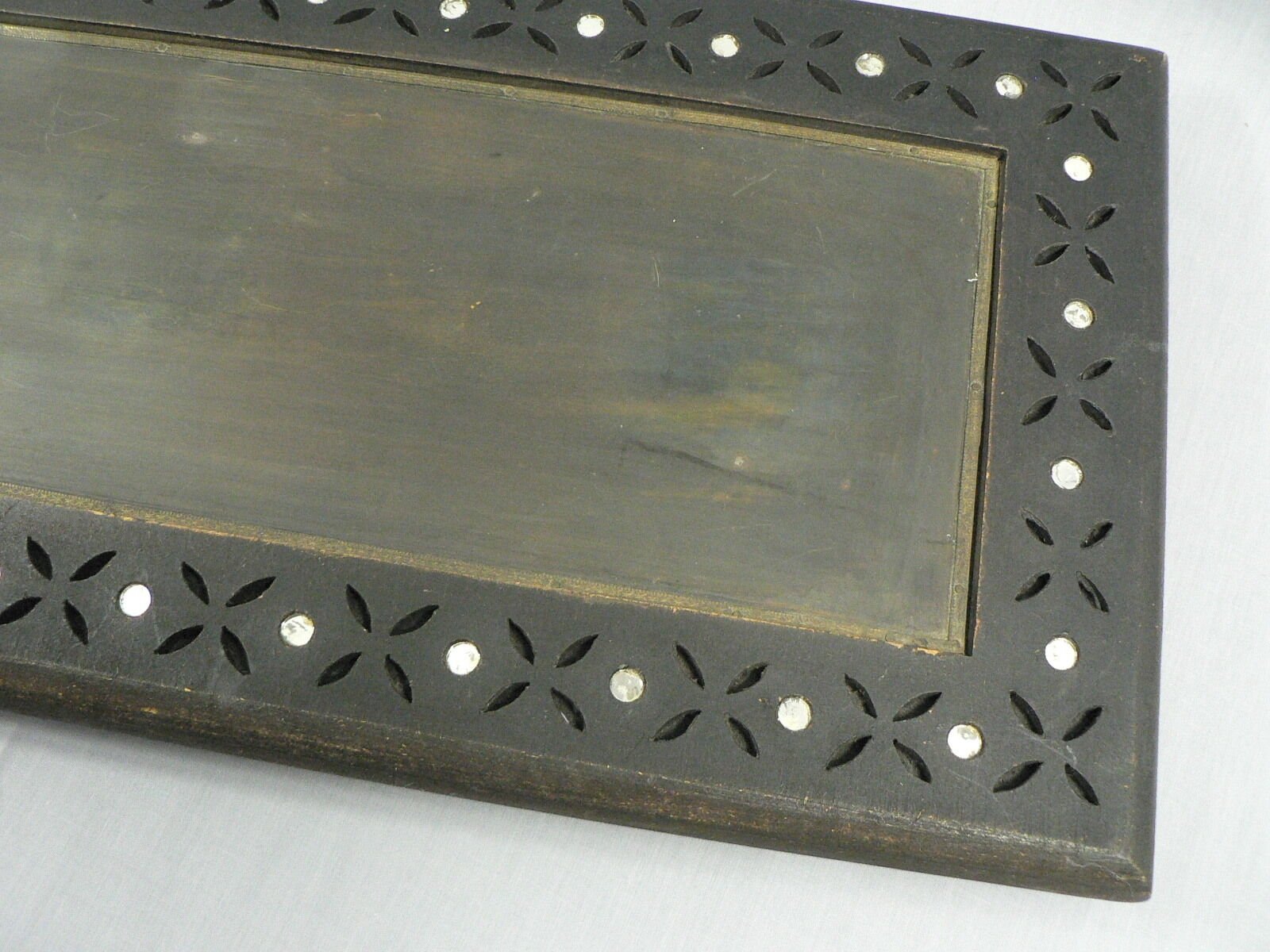 Vintage Handmade Serving Tray wooden & metal Insert Cut Out Detailing