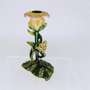 Olivia Riegel Candle Holder Swarovski Crystal Bejeweled Lily Pad Frog Flower Vtg