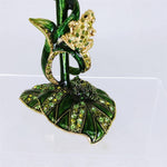 Load image into Gallery viewer, Olivia Riegel Candle Holder Swarovski Crystal Bejeweled Lily Pad Frog Flower Vtg
