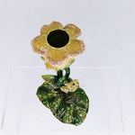 Load image into Gallery viewer, Olivia Riegel Candle Holder Swarovski Crystal Bejeweled Lily Pad Frog Flower Vtg
