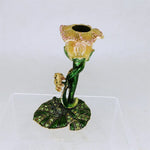 Load image into Gallery viewer, Olivia Riegel Candle Holder Swarovski Crystal Bejeweled Lily Pad Frog Flower Vtg
