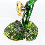 Load image into Gallery viewer, Olivia Riegel Candle Holder Swarovski Crystal Bejeweled Lily Pad Frog Flower Vtg
