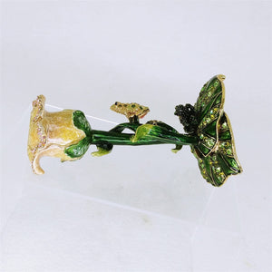 Olivia Riegel Candle Holder Swarovski Crystal Bejeweled Lily Pad Frog Flower Vtg