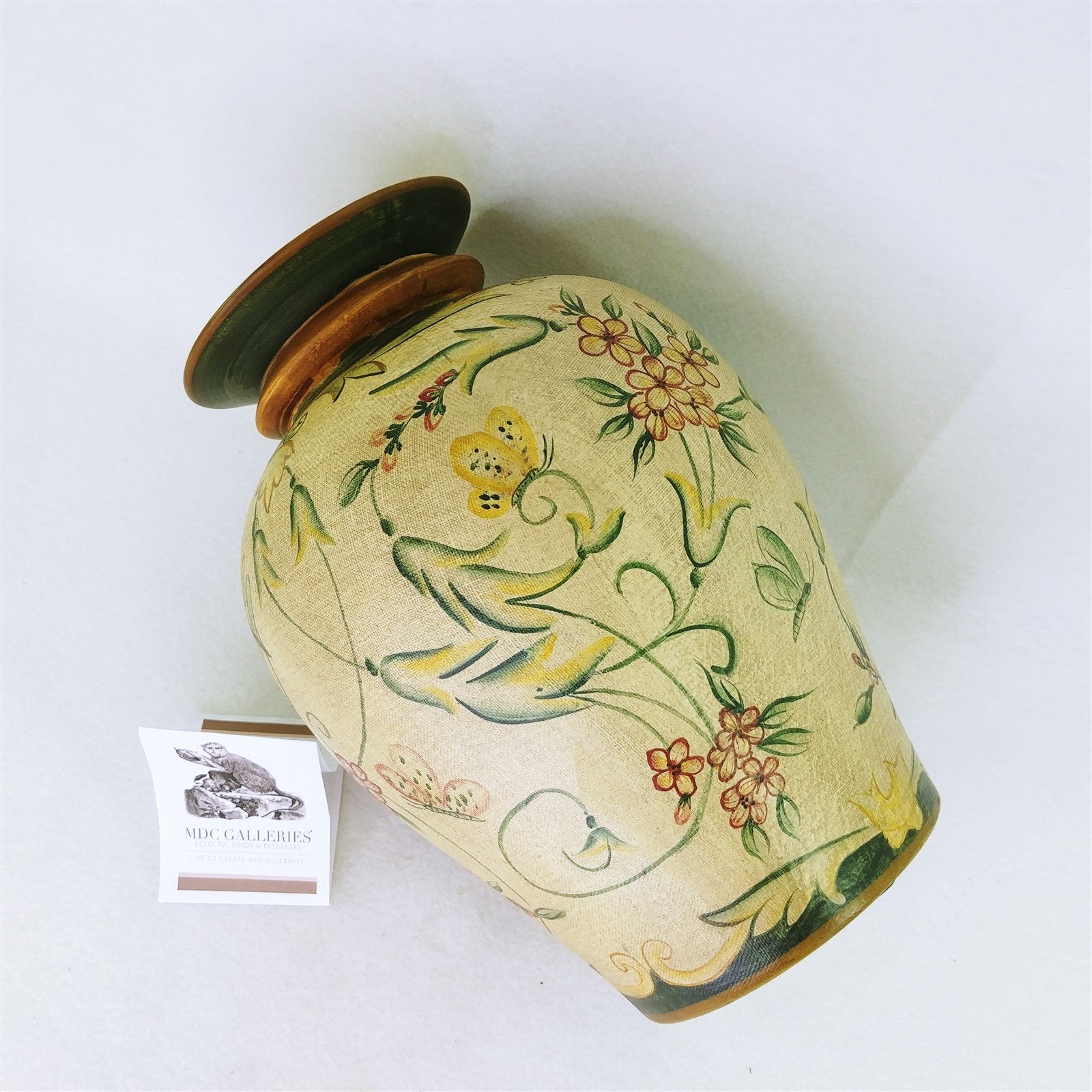 Vase Florals and Butterflies on Linen Look Ceramic Prima Bella Casa by Ganz 12"