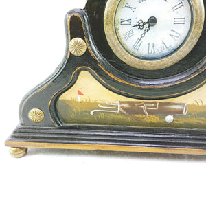 Clock Mantle Tabletop Plaid Golf Theme Wood Vintage Golfer's Gift Decor