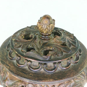 Round Box Footed Finial Lid Open Leaf Work Design Home Accent Table Top Decor