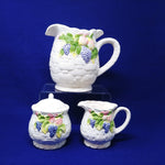 Load image into Gallery viewer, Pitcher Sugar Creamer Set Basket Weave Fruit Pattern Interpur Int&#39;l Ceramic
