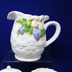 Load image into Gallery viewer, Pitcher Sugar Creamer Set Basket Weave Fruit Pattern Interpur Int&#39;l Ceramic
