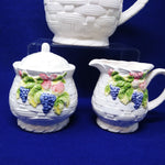 Load image into Gallery viewer, Pitcher Sugar Creamer Set Basket Weave Fruit Pattern Interpur Int&#39;l Ceramic
