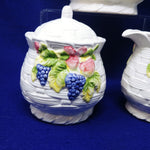 Load image into Gallery viewer, Pitcher Sugar Creamer Set Basket Weave Fruit Pattern Interpur Int&#39;l Ceramic
