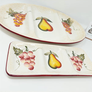 Serving Platters Relish Trays Stackable Pier 1 Hand Painted Dolomite Set of 2