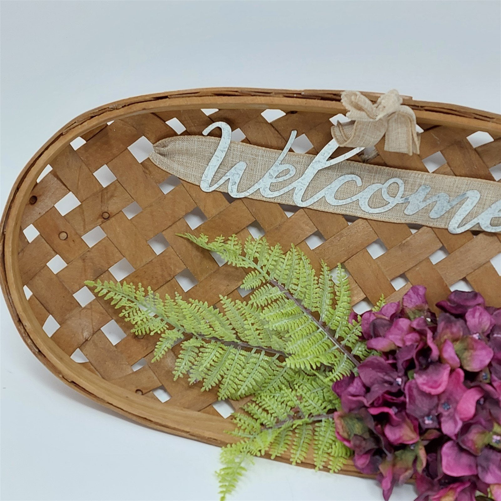 Farm Basket Wall Decor Welcome Sign Hydrangea Greenery Ready To Hang 18" Long